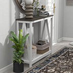 Entryway Table, 39" Farmhouse Console Table with Shelf Narrow Foyer Table | | 2-Tier Open Shelf,V-Shape Anti-Tip Legs,Slim Narrow Design,30-Min Easy Assembly,Sofa Table Use,Two-Tone Finish,Dark Oak