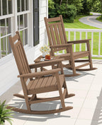 KINGYES Oversized Outdoor Rocking Chair Set of 2, HDPE Patio Rockers, Brown | | All-Weather Patio Rocking Chairs for Porch | High Back & Wide Seat for Garden, Lawn