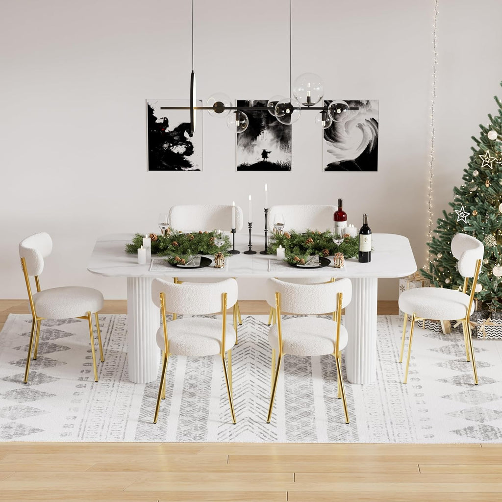 Oval Dining Table for 4-8 People, 70" Long Large Kitchen Table with Thick Sturdy Ripple Legs, Modern Spacious Rectangle Accent Dining Room Table for Dining Room/Kitchen/Apartment (Faux Marble&White)