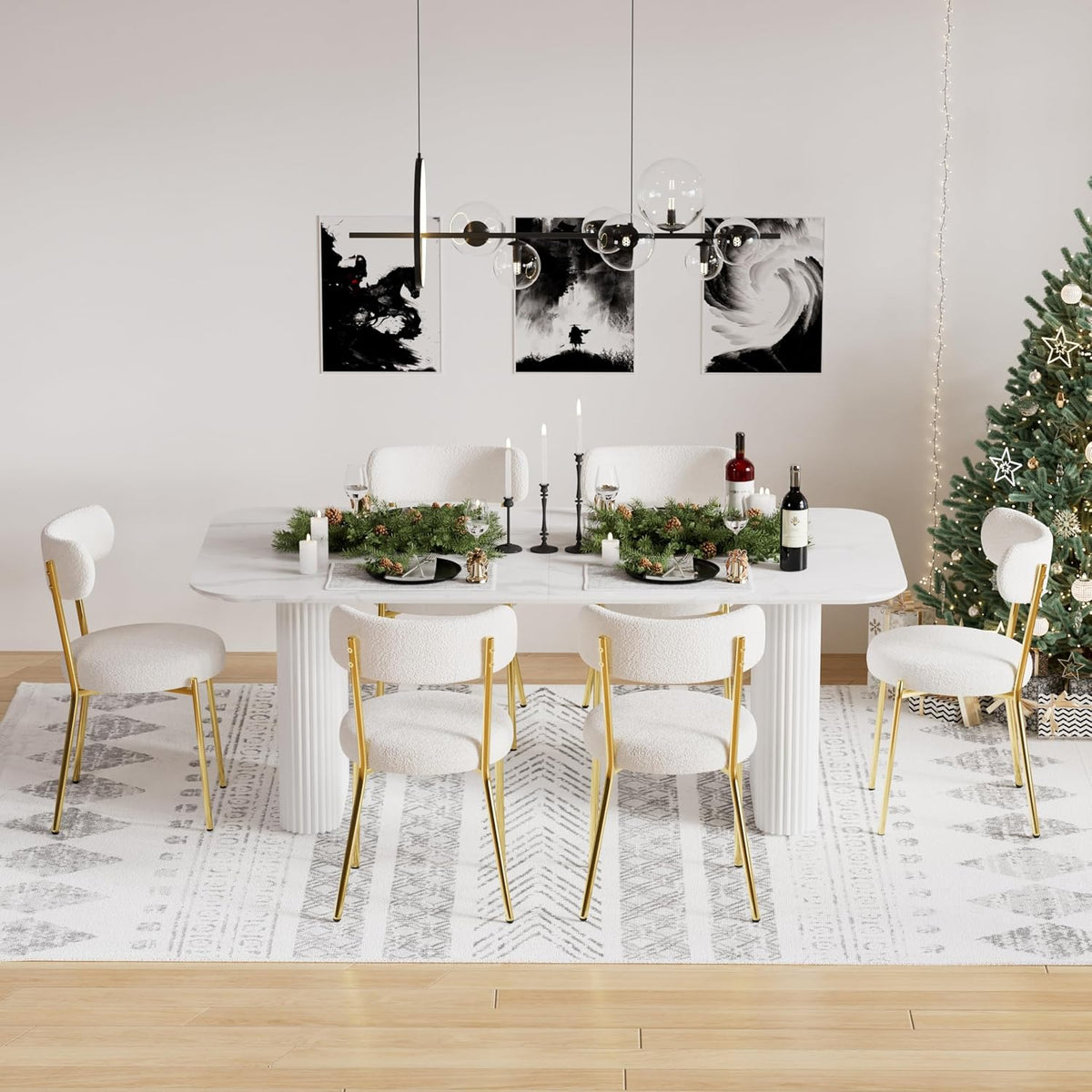 Oval Dining Table for 4-8 People, 70" Long Large Kitchen Table with Thick Sturdy Ripple Legs, Modern Spacious Rectangle Accent Dining Room Table for Dining Room/Kitchen/Apartment (Faux Marble&White)