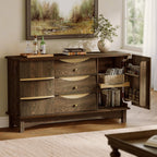 STO'SENSE Buffet Cabinet with Stroage, Large Sideboard Buffet Cabinet w/ 3 Drawers, Solid Wood Handle, Modern Coffee Bar Station w/ 2 Doors, Concealed Storage Shelves & Sliding Tray (Walnut)