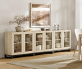WAMPAT Sideboard Buffet Cabinets, Modern Credenza Sideboard with Adjustable Shelf and Metal Base, Coffee Bar Cabinet Accent Storage Cabinet for Living Room, Kitchen, Beige-A, 3 Pcs