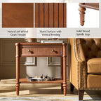 HULALA HOME Wood Nightstand with Charging Station, Traditional End Table with Solid Wood Drawer and Legs, Fluted Nightstand for Living Room, Bedroom Set of 2, Brown