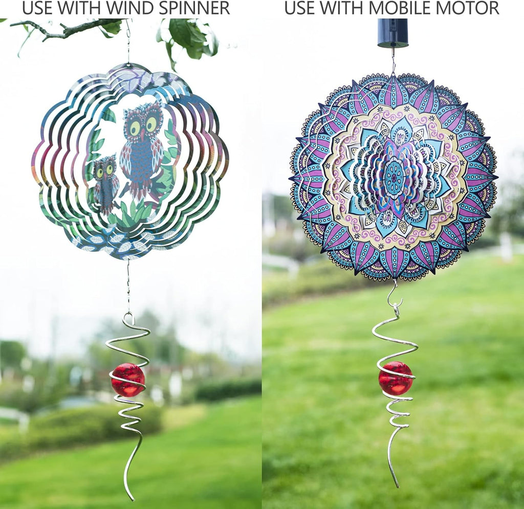 Gazing Ball Spiral Tail Wind Spinner Stabilizer, Garden Decorations Stainless Steel Metal with Hook & Red Crystal Glass Orb Outdoor Hanging Decor Kinetic Yard 3D Swivel Art Sun Catchers