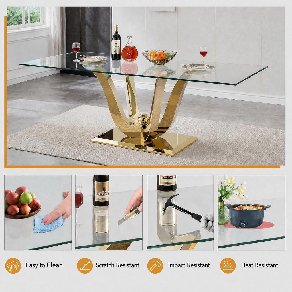 HomVent 70'' Glass Dining Table Set for 4, Modern Rectangle Kitchen Table Set for 4, Glass Dinner Table and Chairs Set for 4 for Living Room,Kitchen