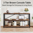 LVB Industrial Console Entryway Table, Metal Wood Rustic Brown, 55 in | Farmhouse 3 Tier Shelf Long Hallway Foyer Entry Tables Behind Couch, Sofa Table for Home Living Room Entryway