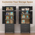 Polup Kitchen Pantry Cabinet with 3 Drawers, 90" Tall Metal Storage Cabinets with Doors and Shelves, Food Cupboards for Dining, Living Room, 16" D x 32" W x 90" H, Black, Assembly Required