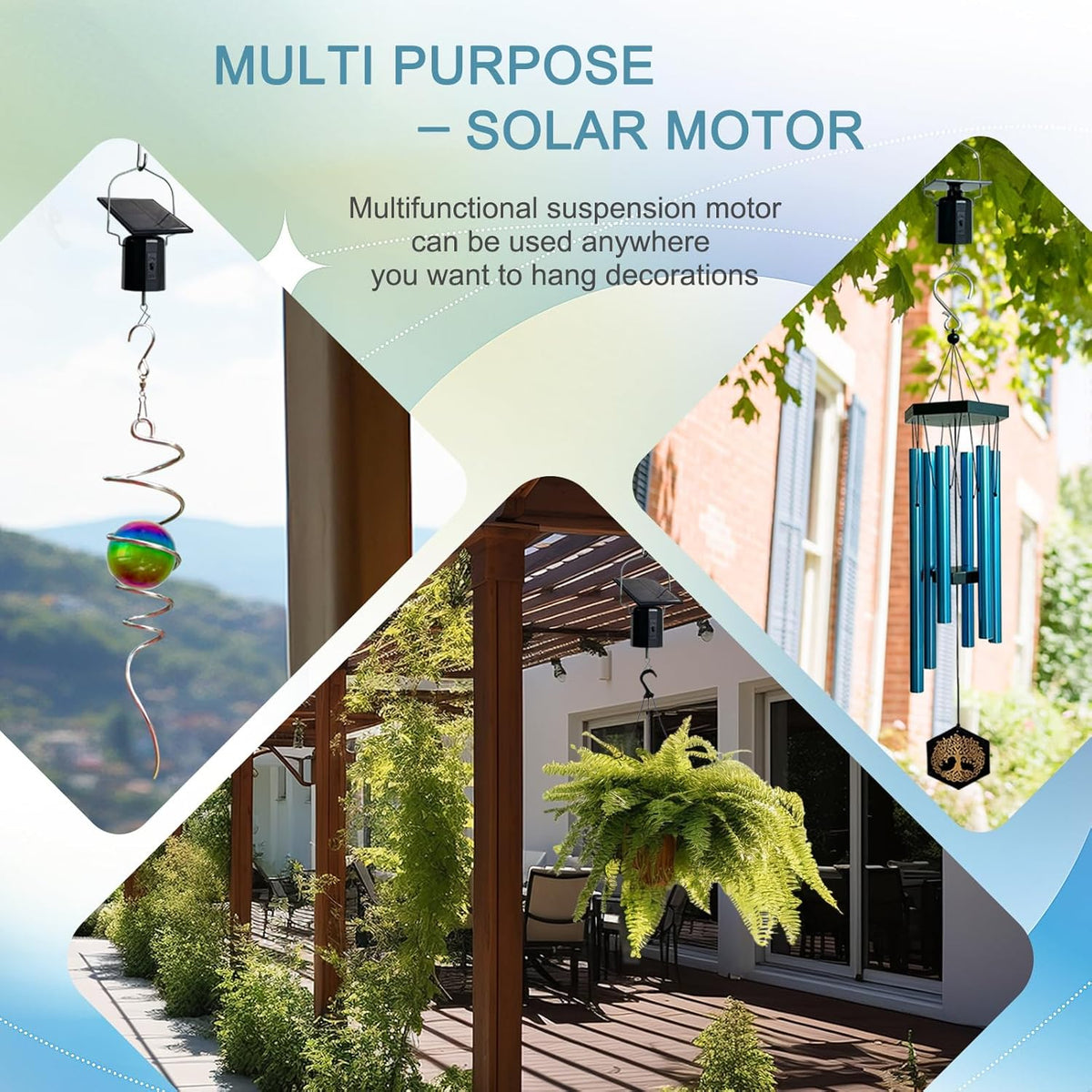 Goolyrusim Solar Powered Wind Spinners Motor, Rotating Solar Energy Operated Motor for Wind Spinner Chimes Sun Catchers, Hanging Display Garden Yard Patio Lawn Outdoor Decor Load Capacity of 4 lbs