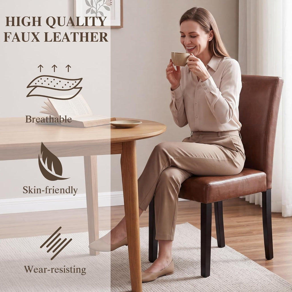 LSSBOUGHT Modern Dining Chair Urban Style Linen Kicthen Chairs with Solid Wood Legs for Dining Room and Restaurant (Brown, Set of 4)