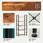 NEWBULIG Book Shelf 5 Tier Modern Bookcase Sturdy Metal Storage Organizer Books/CDs/Magazines Industrial Open Display Shelf for Bedroom Home Office Kitchen Living Room, Rustic