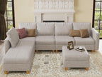 EASE MOOSE Leather Sectional L Shaped Sofa with Storage Ottomans, Whitesand | Faux Leather Modular Sectional sofa with Storage, Material Scratch Resistant ,Freely combinable,Convertible sofa bed