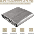 Yescom 12x20 Ft 14 Mil Heavy Duty Reinforced Poly Tarp Reversible Waterproof Tarpaulin Ground Sheet Cover Reversible Silver Black Tarps