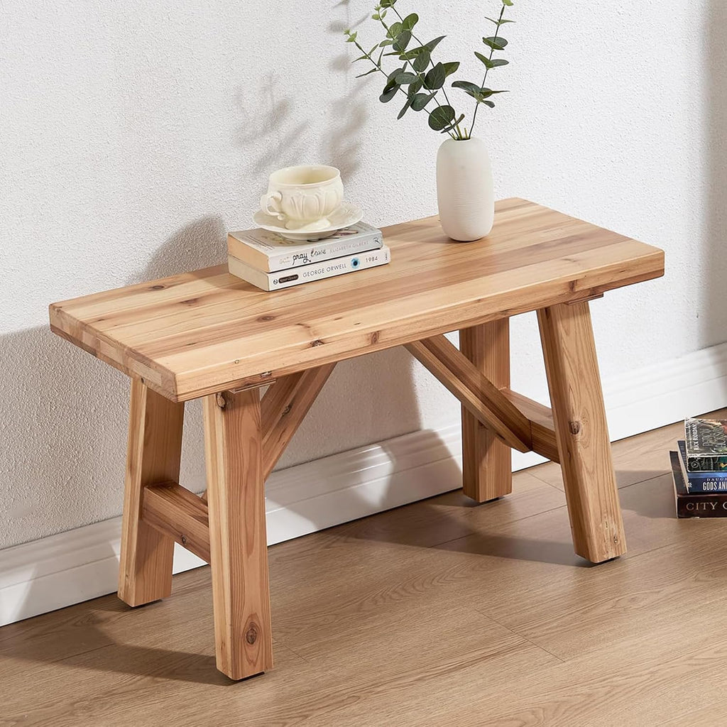 Solid Wood Entryway Bench, 30" Rustic Small Wooden Bench Narrow Farmhouse Wood Bench Seat Entry Way Bench Indoor for Living/Dining Room, Small Hallway Bench, Porch, Handcrafted, Natural