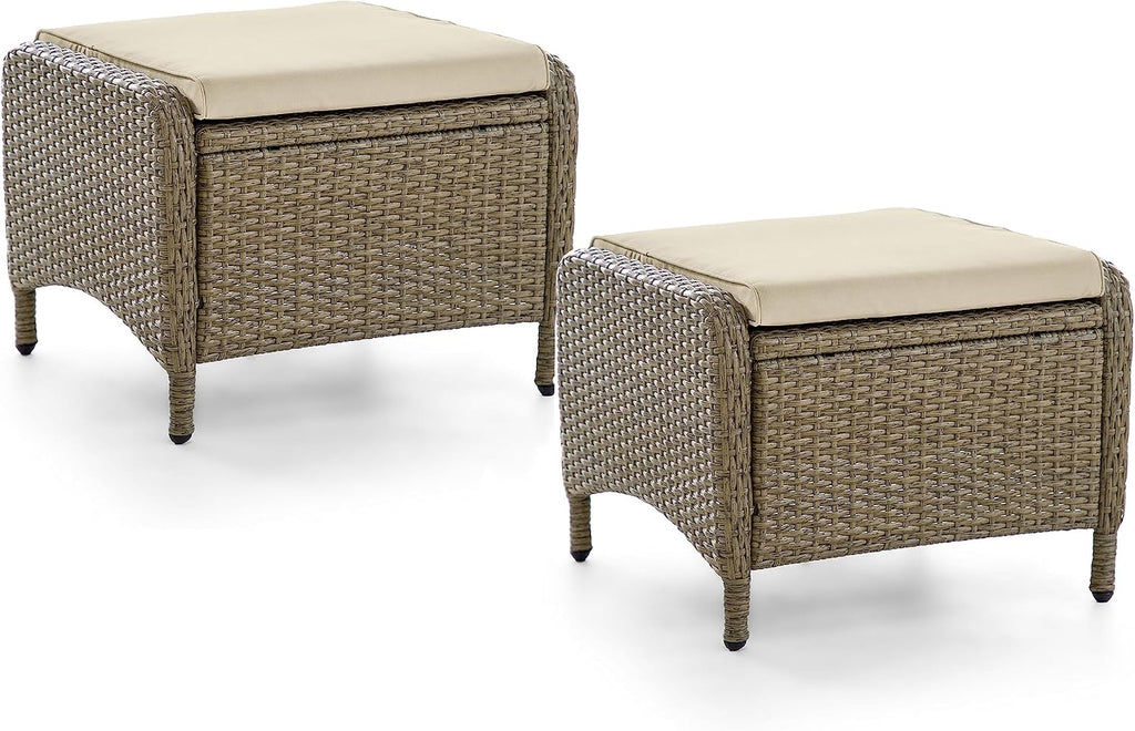 Greemotion Garda 2-Piece Outdoor Patio Aluminum Polyrattan Wicker Outdoor Ottoman All Weather Rattan Patio Furniture Outdoor Footstool Footrest Seat Set w/Removable Cushions in Beige