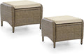 Greemotion Garda 2-Piece Outdoor Patio Aluminum Polyrattan Wicker Outdoor Ottoman All Weather Rattan Patio Furniture Outdoor Footstool Footrest Seat Set w/Removable Cushions in Beige