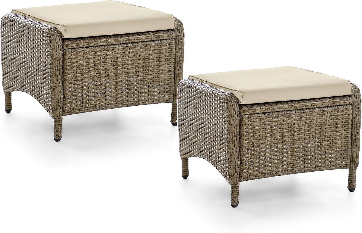 Greemotion Garda 2-Piece Outdoor Patio Aluminum Polyrattan Wicker Outdoor Ottoman All Weather Rattan Patio Furniture Outdoor Footstool Footrest Seat Set w/Removable Cushions in Beige