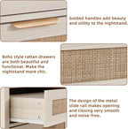 LEYAOYAO 31.5" Wide Rattan Nightstand, Large Boho 3 Drawer Night Stand | Grey White Bedside Table with Storage, Tall Bed Side End Tables for Bedroom, Living Room, Hallway