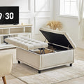 Redlife 35 Inch Large Square Storage Ottoman, Coffee Table Ottoman, Linen | Lift Top Ottomans Bench Square Footrest Oversized Upholstered Coffee Table for Living Room Bedroom (Beige)
