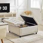 Redlife 35 Inch Large Square Storage Ottoman, Coffee Table Ottoman, Linen | Lift Top Ottomans Bench Square Footrest Oversized Upholstered Coffee Table for Living Room Bedroom (Beige)