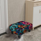 Flower Small Foot Stool Ottoman, Vintage Floral Linen Footrest for Couch | Soft Padded Cushion, Sturdy 4-Leg Frame, Non-Slip Feet, Compact 15" Size, Easy Assembly, Versatile Use