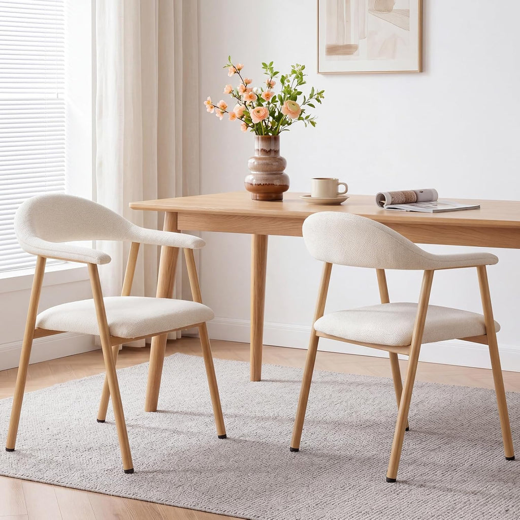 DUMOS Dining Chairs Set of 2, Linen Fabric Upholstered Kitchen Side Chairs with Curved Backrest & Metal Legs, Modern Farmhouse Accent Chairs for Dining Room Kitchen Living Room Cafe, Beige