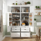 74.8" Tall Kitchen Pantry Cabinet with 4 Doors 6 Drawers 4 Pull-Out Trays, Freestanding Kitchen Cabinet Organizer for Dining Room Living Room, Pantry Cabinets for Kitchen Storage(White)
