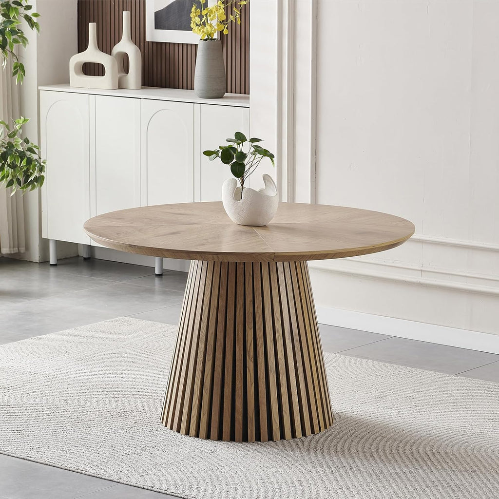 47.24'' Round Dining Table Wooden Circle Kitchen Dinner Table for Dining Room Living Room, Easy Assembly, Wood