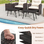 Tangkula Set of 2 Patio Ottomans, Multipurpose Rattan Ottomans w/Padded Quick Dry Foam & Heavy-Duty Metal Legs, Outdoor Wicker Footrest Extra Seating for Poolside, Backyard All Weather Resistant