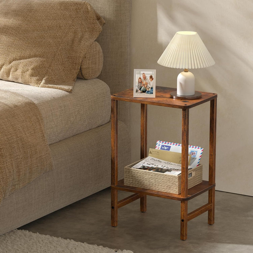 YUFAM Side Table End Table Tall Night Stand 2-Tier for Living Room Bedroom Bathroom Office Furniture Brown