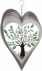 ISEO Silver Heart Wind Spinner for Yard and Garden, Hanging Outdoor Decor, Porch and Patio Decorations, Weather Resistant, 12”