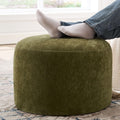 Upholstered Round Green Pouf Ottoman, Modern Footstool | Chenille Footrest with Soft Padded Seat & Wood Frame, Sage Green Ottoman, Accent Vanity Stool for Living Room and Bedroom