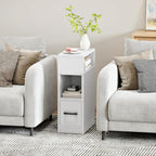 CHOEZON Narrow Side Table, 7.9" Small Nightstand with Drawer, Skinny Bedside Table, for Small Spaces, Flexible Open Compartment, for Bedroom, Living Room, White MBZ11WB