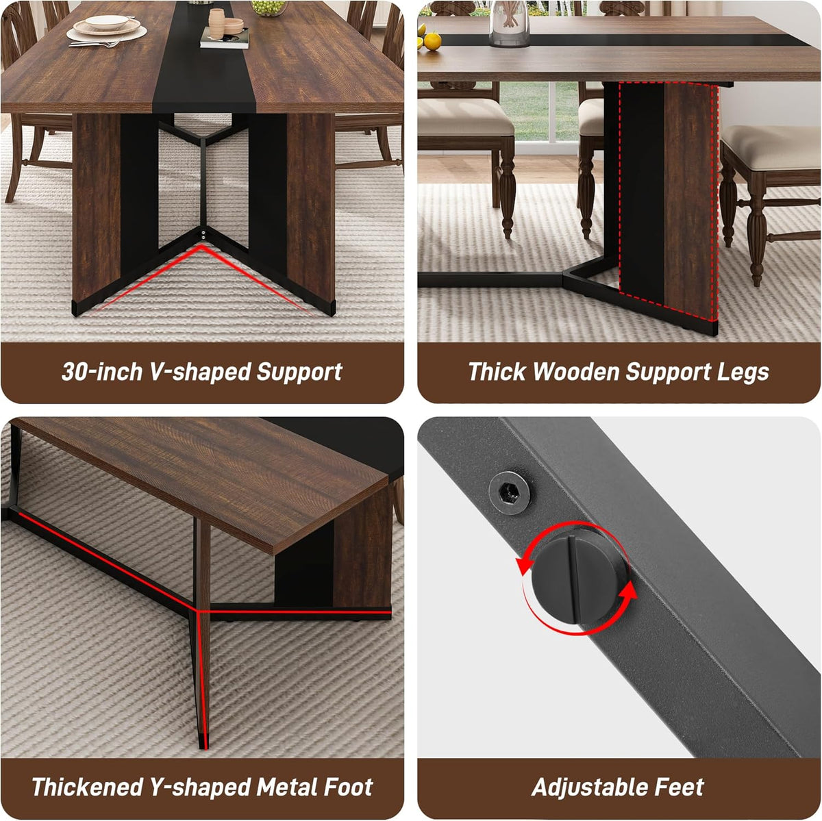 7-Piece Dining Table Set with 6 Cushion Chairs for 4 6 People, 71" Large Long Wooden Kitchen Table Sets W/Waterproof Tabletop, Farmhouse Rectangular Dinner Table for Dining Room,Kitchen(Brown)