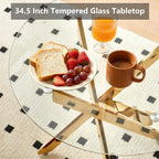 Aoowow Round Dining Table with Glass Top, 35.4” Modern Kitchen Table for 4, Small Glass Circle Dinner Table with Metal Legs for Dining Room, Golden