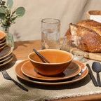 Bloomhouse Montecito Breeze 16 Piece (Service for 4) Double Plates and Bowls Stoneware Reactive Glaze Dinnerware Set - Terracotta Canyon