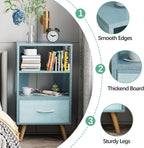 Aenuert Night Stand, Blue Nightstand with Drawer, Side Table with Open Storage, 3-Tier Modern End Table, Bedside Table for Small Space, Living Room, Bedroom