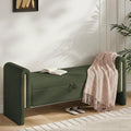 52" Storage Ottoman Bench, Teddy Upholstered End of Bed Bench with Pull-Ring, Storage Bench with Armrest, Window Bench Sturdy with Safety Hinge,Entryway Bench for Bedroom(Olive Green)