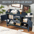 LKTART Farmhouse Sideboard Buffet Cabinet,Solid Wood Sideboard with Storage Drawers and Bottom Shelf, Buffet Cabinet Coffee Bar for Entryway Hallway Foyer,Easy Assembled (46.5" Navy Blue)