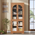 70" Kitchen Pantry Storage Cabinet - Modern Display Pantry Storage with 4 Arched Glass Doors and Adjustable Shelves, Versatile Cupboard Organizers for Kitchen, Dining Room, Living Room, Maple