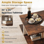 GOFLAME Farmhouse Coffee Table with Storage, 2-Tier Square Center Table with 4 Storage Compartments & X-Shape Base, Modern, Wood Tea Tables for Living Room, Lounge, Rustic Brown + White