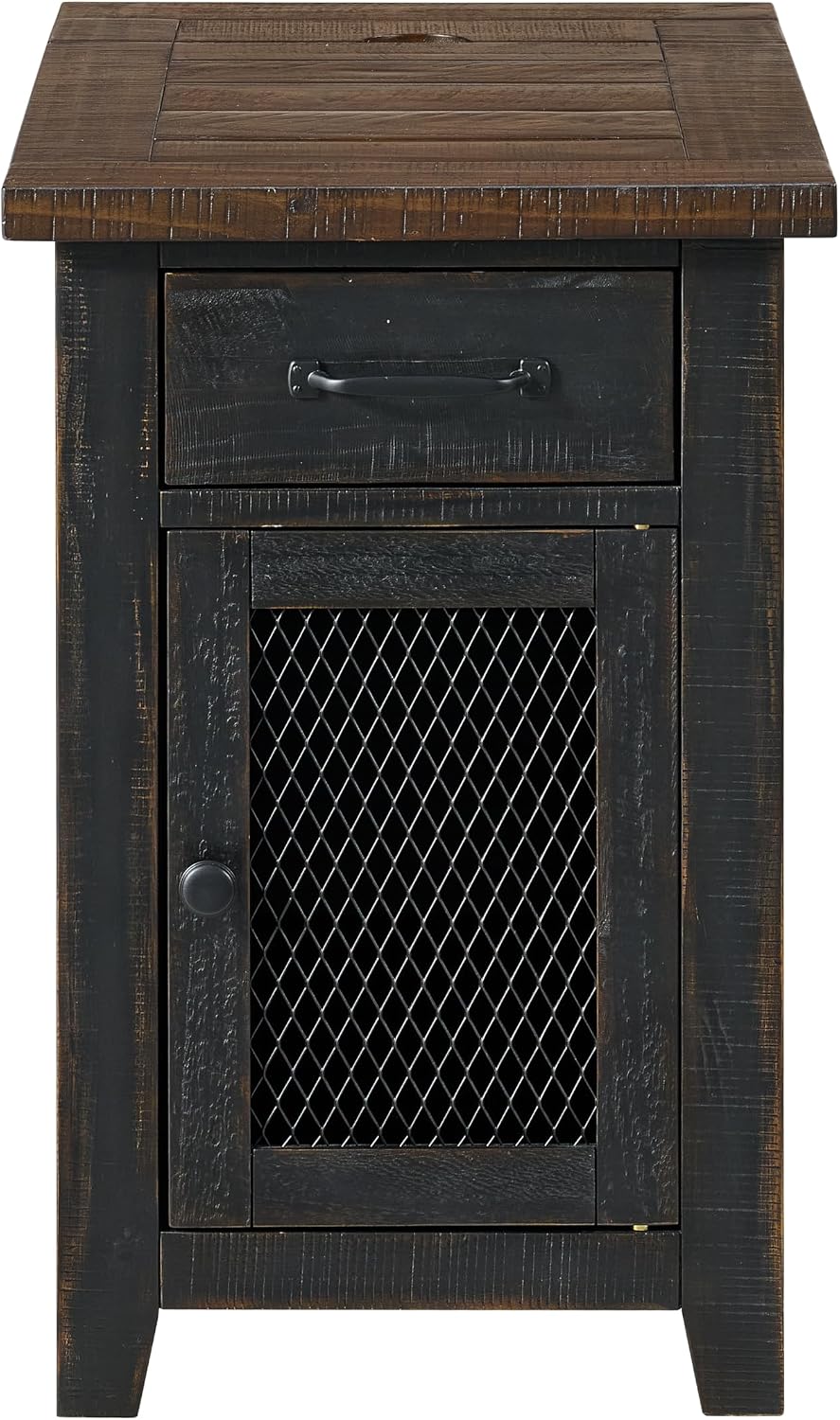 Martin Svensson Home Solid Wood Black and Brown Rustic Chairside End Table with Power and Storage