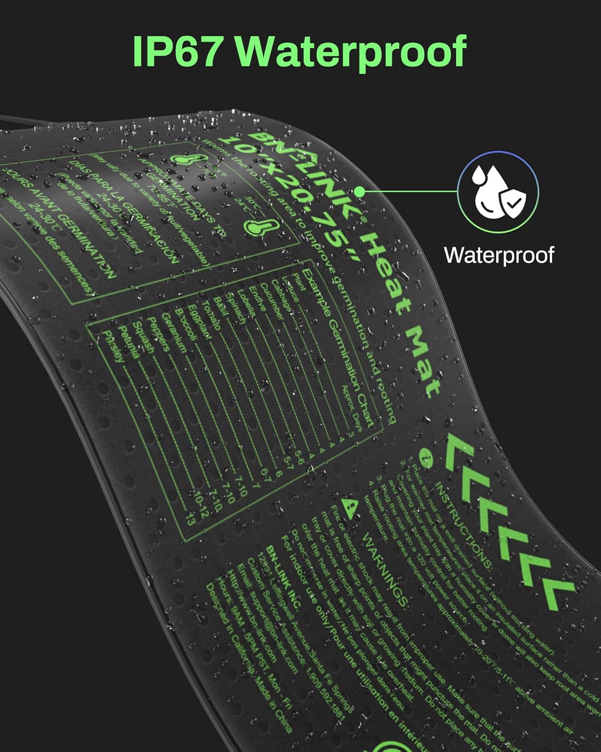 BN-LINK Durable Seedling Heat Mat for Seed Starting 10" x 20.75", 6 Pack Waterproof Warming Mat Plant Heating Pad for Seed Germination, Indoor Growing, Hydroponic, Greenhouse, ETL Listed