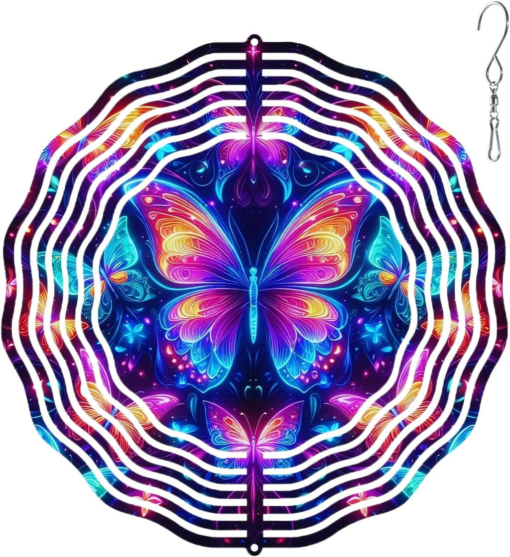 10 Inch Butterfly Wind Spinner, 3D Stainless Steel Hanging Kinetic Wind Sculpture Gifts for Garden Decor Yard Art Indoor Outdoor Window Porch Front Door Decoration