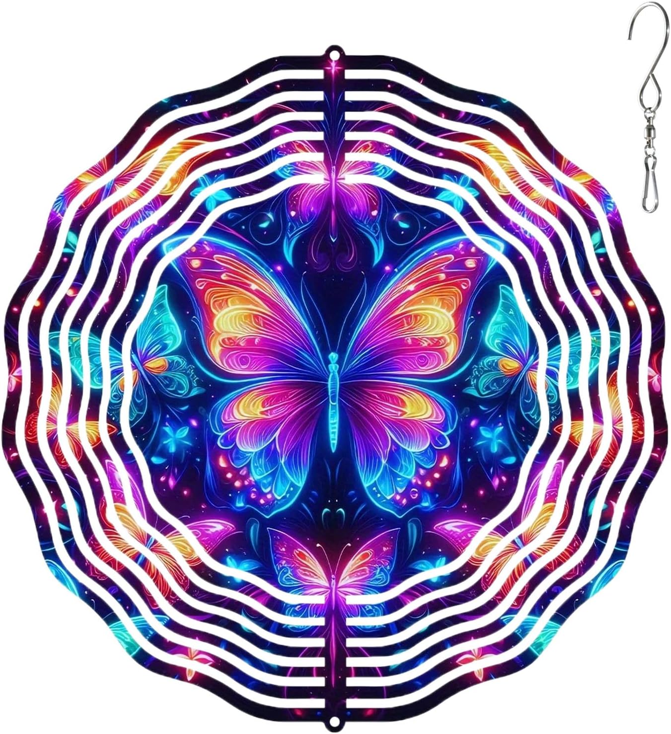 10 Inch Butterfly Wind Spinner, 3D Stainless Steel Hanging Kinetic Wind Sculpture Gifts for Garden Decor Yard Art Indoor Outdoor Window Porch Front Door Decoration