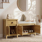 Entryway Bench with Storage, 3 in 1 Storage Bench with 1 Drawer and 2 Cubbies, 44" Rustic Wooden Seat with Cushion for Living Room, Bedroom, Entry Hall (Natural)