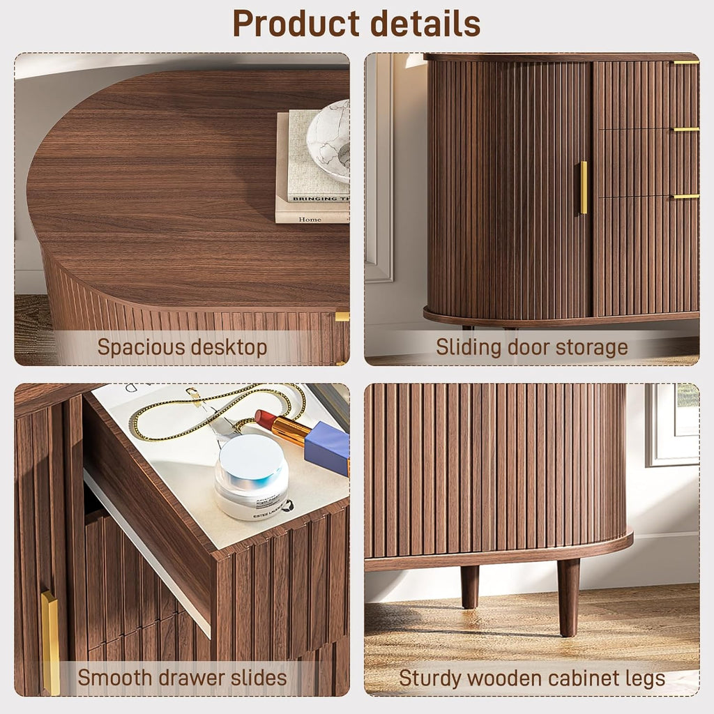 Halitaa 3-Drawer File Cabinet with 2 Sliding Doors, 39.37" Lateral Wood Filing Cabinet for Home Office and School, Printer Stand with Storage for Letter/A4 Hanging Files, Walnut