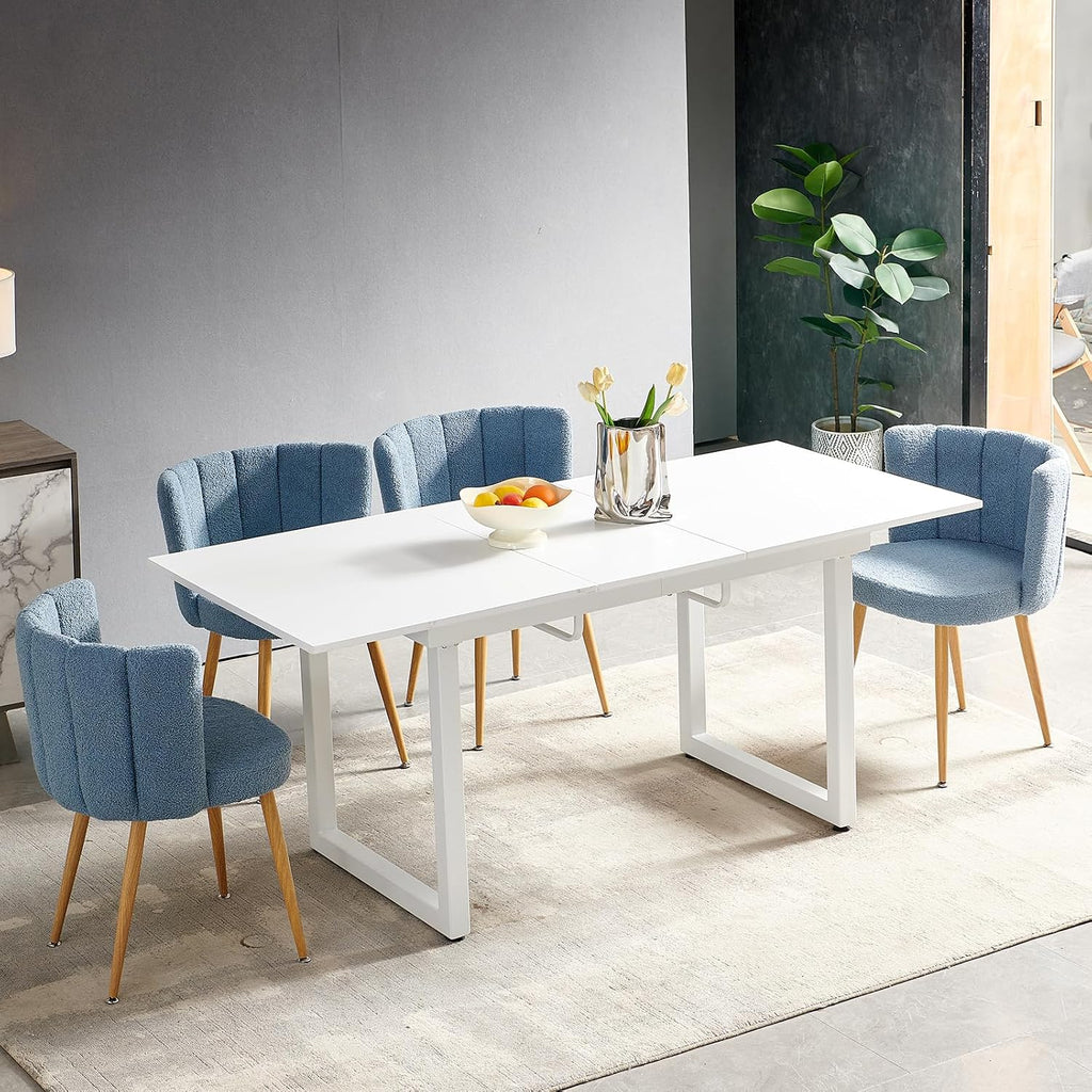 Extendable Dining Table for 4-8 Person, Extendable from 55" to 71", Modern Rectangle Dining Table with MDF Tabletop and Metal Frame, Expanding Kitchen Table for Home, Office (White)