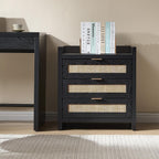 SICOTAS Nightstands Set of 2 : Rattan Tall Bedside Table with 3 Drawers | Farmhouse Boho Night Stand with Type-C Charging Station, Storage, Larger End Table Side Table for Bedroom Office
