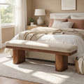 Christopher Knight Home 55" Chenille Upholstered Bench with Solid Rubber Wood Legs, Modern Farmhouse Bedroom Bench, Padded Entryway Bench Seat, Dining Bench for Living Room End of Bed, Light Brown