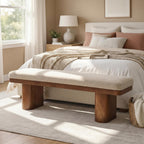 Christopher Knight Home 55" Chenille Upholstered Bench with Solid Rubber Wood Legs, Modern Farmhouse Bedroom Bench, Padded Entryway Bench Seat, Dining Bench for Living Room End of Bed, Light Brown